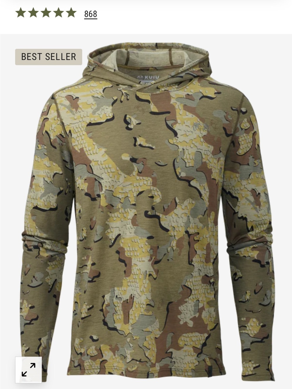 Men’s KUIU Camouflage Olive Brown Tan Long-Sleeve Hoodie XL